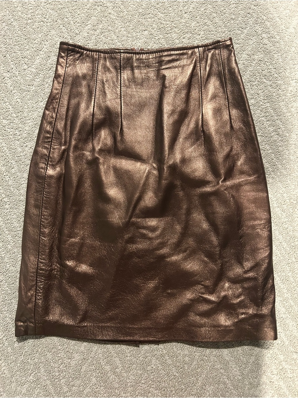Vintage Evan Davies metallic copper leather knee-length skirt size 6